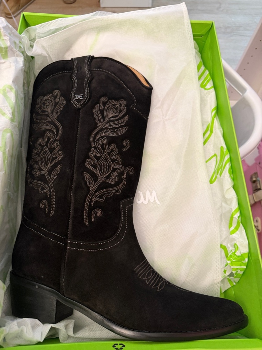 Black Sam Edelman rue Western Suede Women's Cowboy Boots - Picture 7 of 7